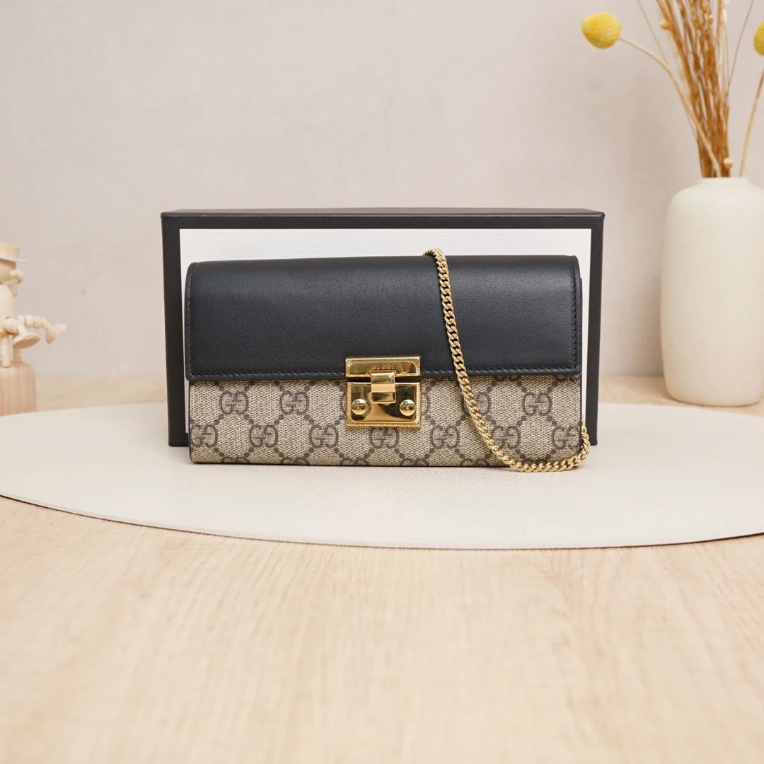 95新 GUCCI/古驰 padlock链条包woc黑色/肩带/尘袋/盒子/DS028015