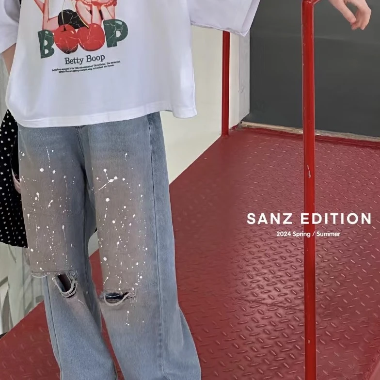 447儿童脏脏破洞牛仔裤