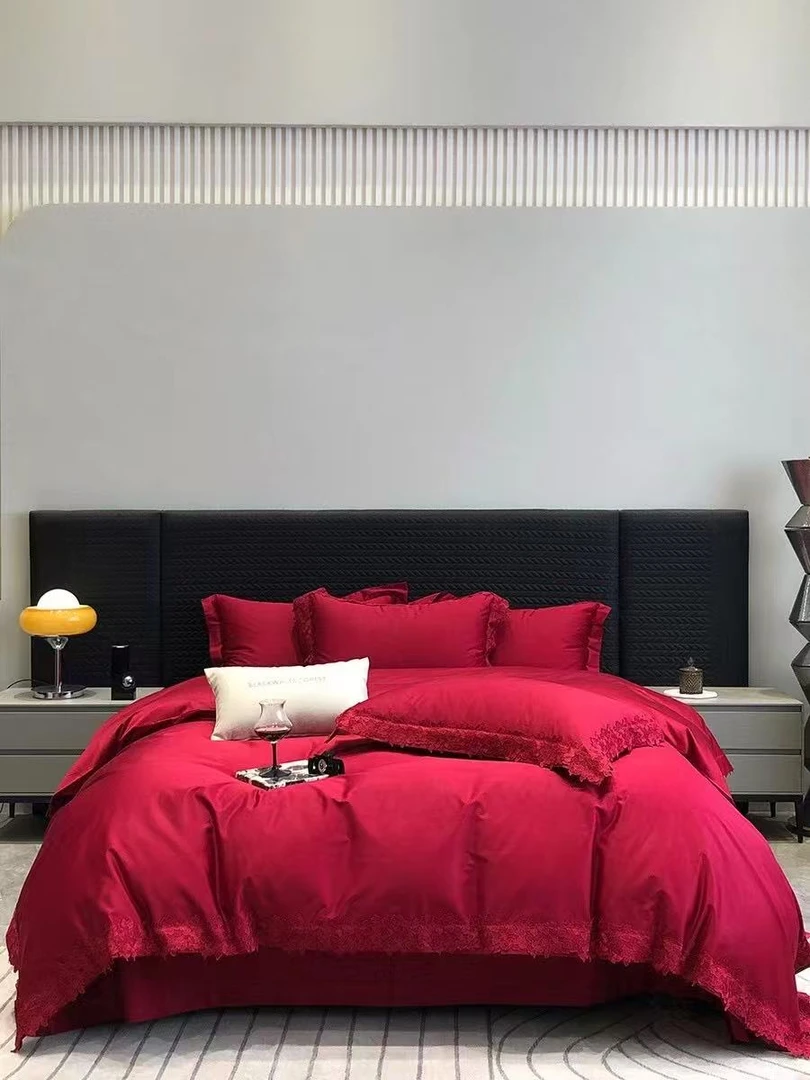 【金禧-罗莎】酒店轻奢简约全棉四件套纯色欧式时尚结婚中式大红