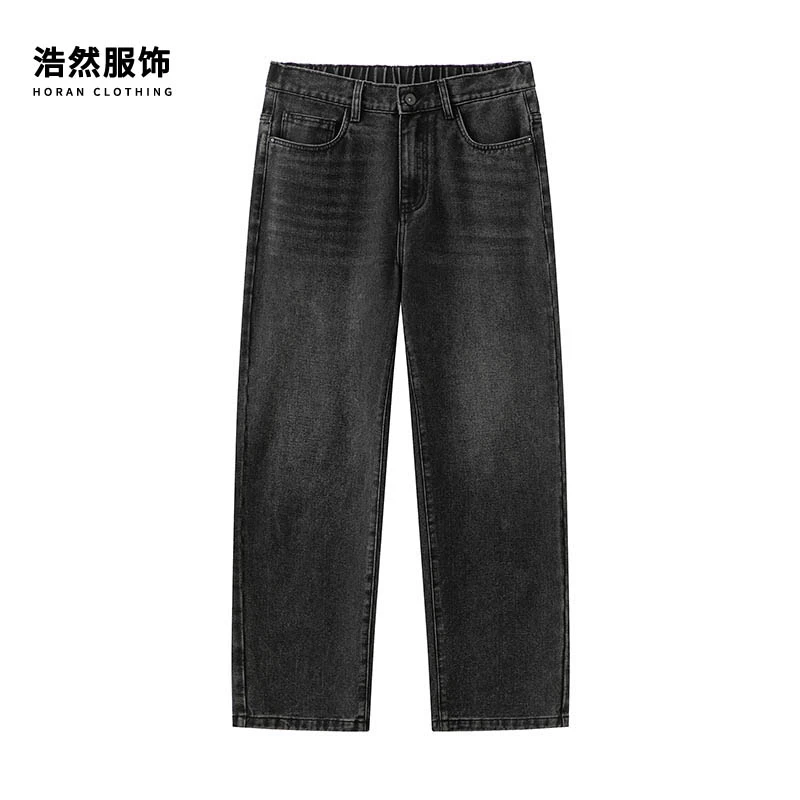 【浩然服饰】美式高街弹力腰复古水洗牛仔裤大码百搭宽松直筒休闲裤