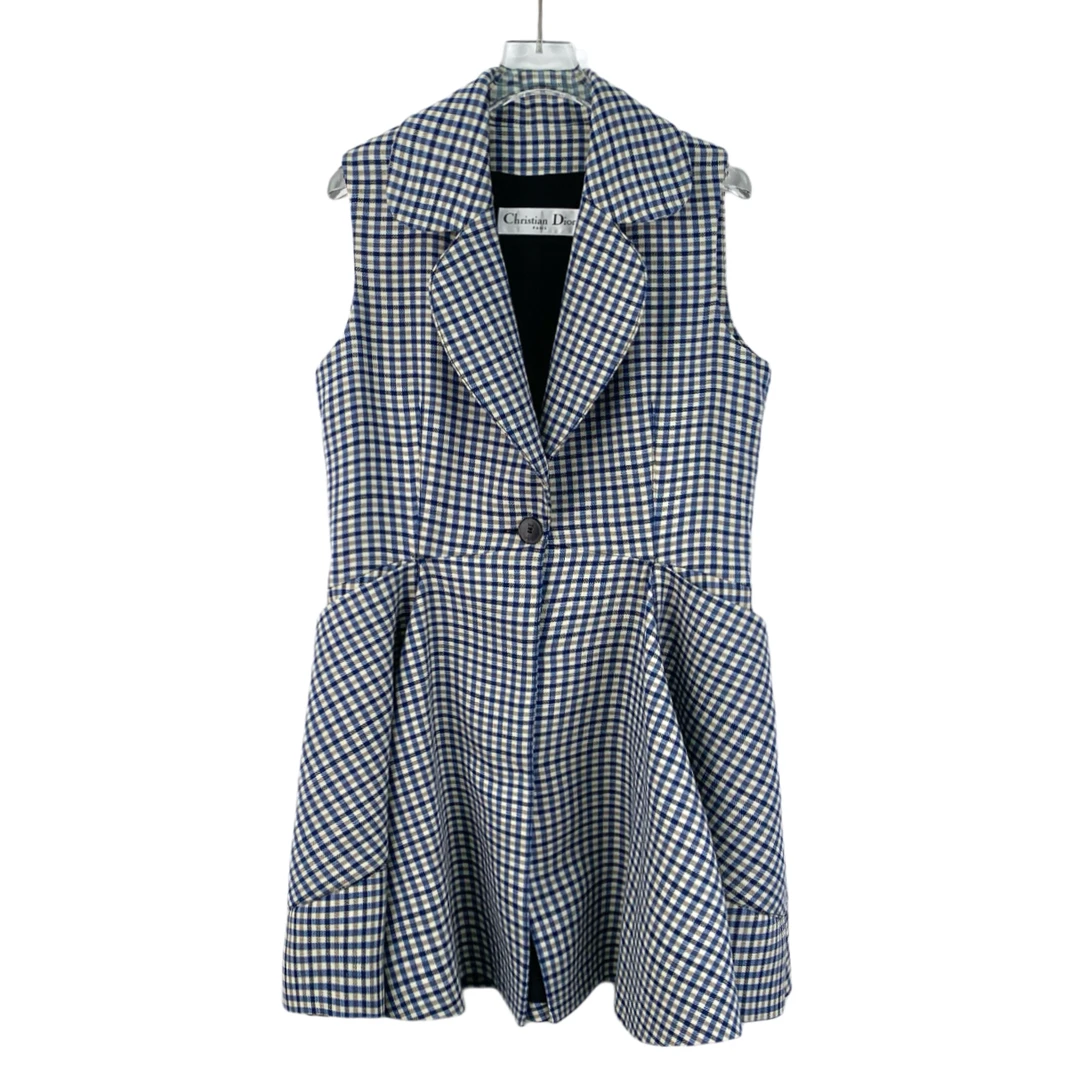 95新 DIOR/迪奥 DW0609 拼色格纹羊毛连衣裙 XXS码