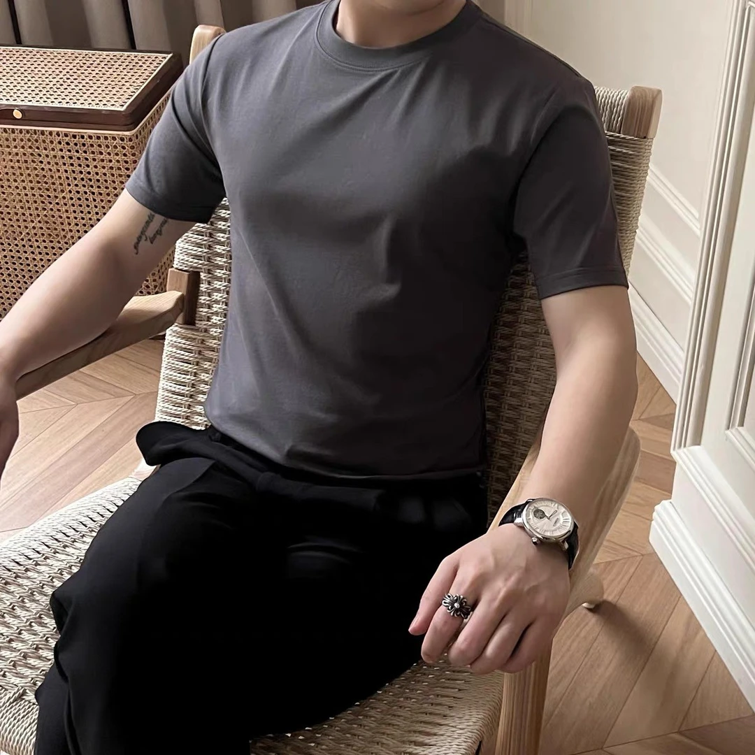 高品质短袖T恤男2025新款夏季高级圆领半袖体恤潮流百搭休闲打底