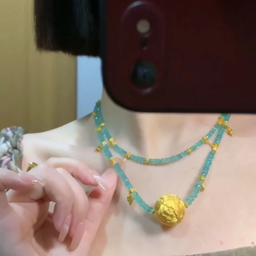 薄荷绿  金牡丹 清新 双层 饰品颈链原创设计糖果色锁骨链女几何