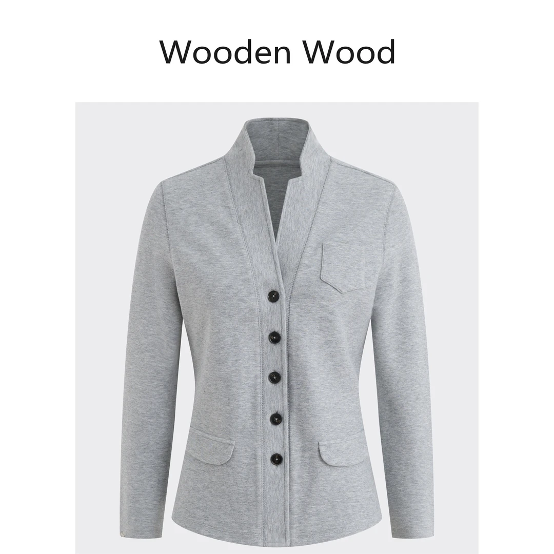 Wooden Wood“细雨灰调”高端气质小立领修身显瘦外套W25CS035