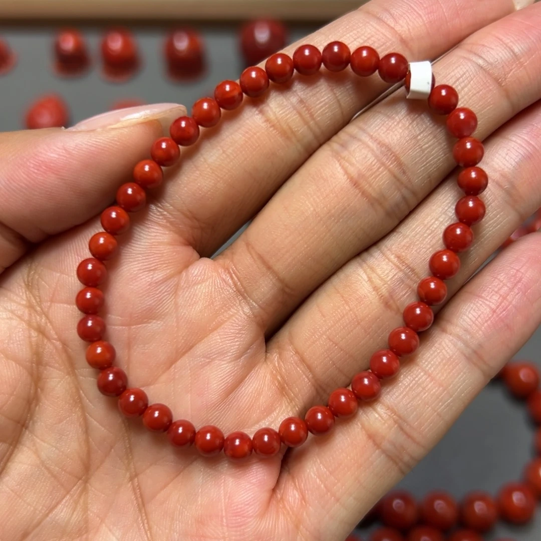 南红玛瑙未镶嵌手串 玫瑰锦红 约4.5mm 性价比
