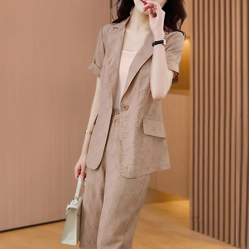 高端麻亚麻职业西装两件套装女装夏季2025新款时尚洋气时髦
