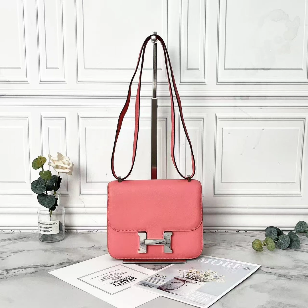 95新 Hermes/爱马仕 Hermes/爱马仕康康19唇膏粉银扣单肩包