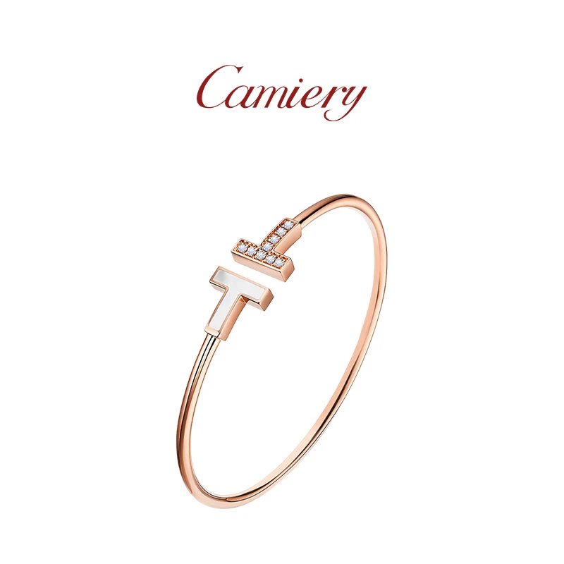 CAMIERY/卡美瑞 新中式轻奢T型手镯带钻玫瑰金时尚