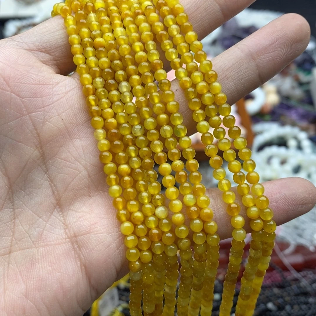 未镶嵌玛瑙/玉髓珠宝半成品一条天然3.8mm玉化金虎眼石