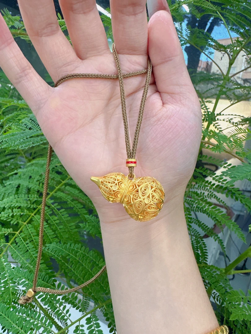 吊坠足银 【镂空花丝葫芦吊坠】手工编绳时尚镂空花丝福禄古法