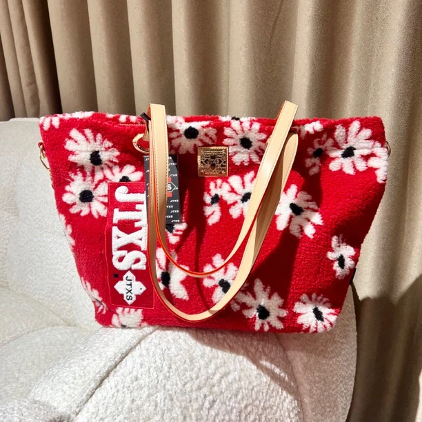 JTXS【原创设计】红色毛绒提花向日葵太阳花包斜挎包旅游包妈咪包