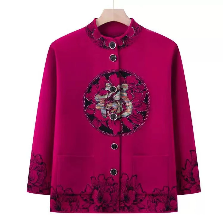 中老年人秋装外套奶奶春秋厚款上衣老太太妈妈唐装针织衫毛衣开衫