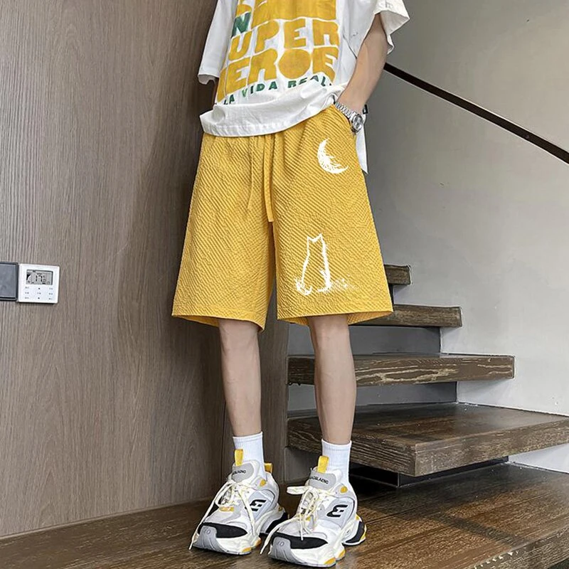 彩色多巴胺泡泡纱短裤男夏季薄款速干运动休闲五分裤宽松潮牌中裤