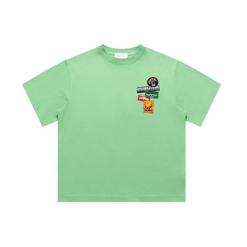 易麦夏季纯棉T恤悬浮印章印花落肩袖男女情侣潮流百搭潮牌