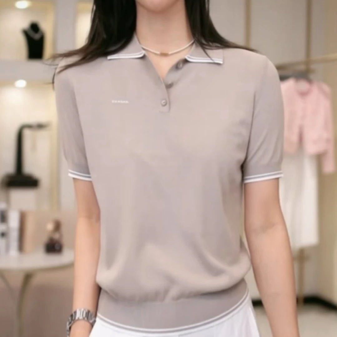 阿玛施【官方正品】新款时尚休闲女经典简约质感polo领针织衫538022