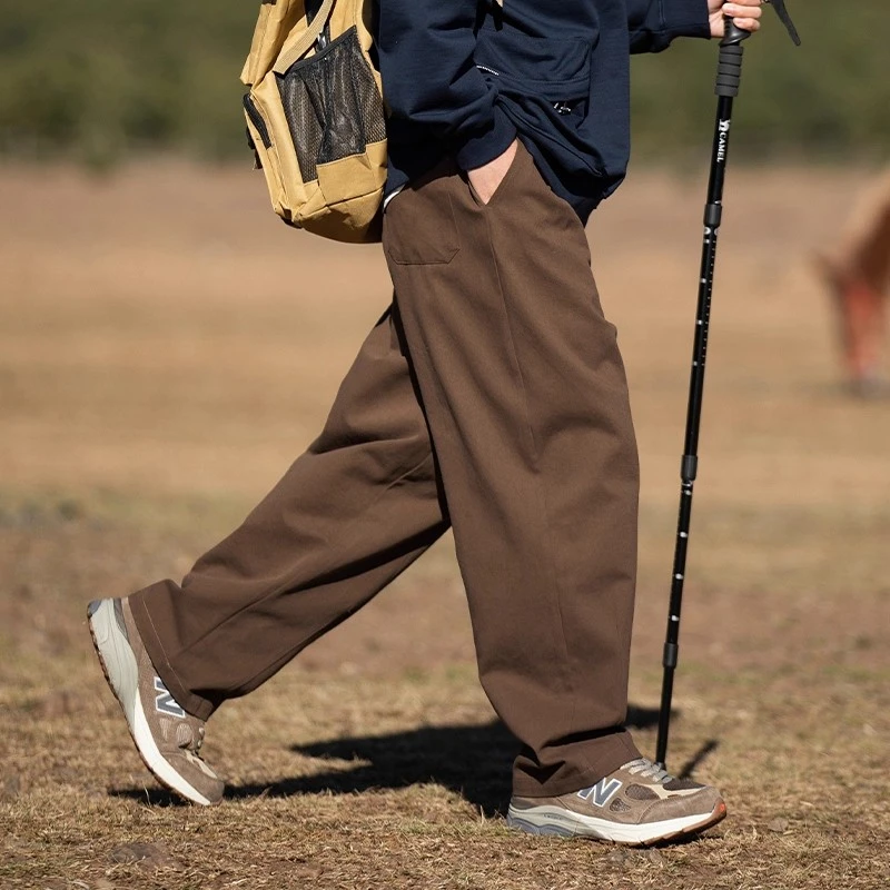 男生加绒加厚工装裤男棕色裤子秋季宽松直筒裤大码长裤休闲裤男裤