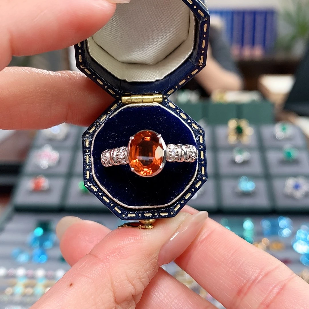 黄晶戒指银S925镶嵌泡泡戒指