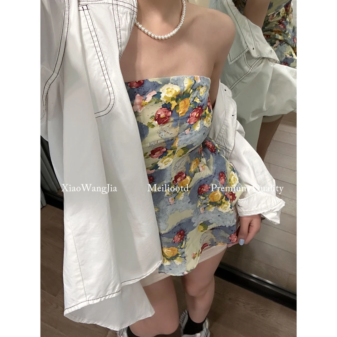 小王家/MEILI休闲风性感风纯欲风背心吊带高腰ootd一字肩显瘦上衣