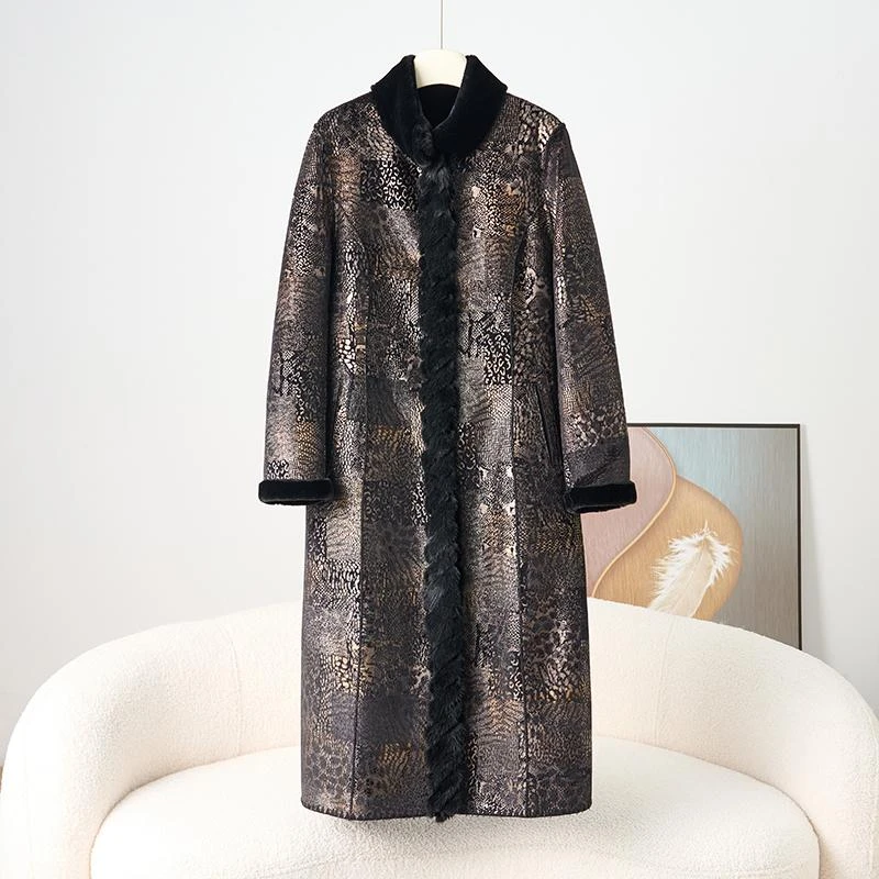 A086冬季中老年长款水貂门襟双面穿妈妈装防风加厚保暖大衣外套