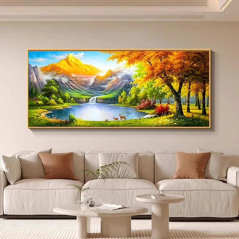 新中式大幅轻奢客厅床头装饰画办公室挂画晶瓷晶钻床头装饰画