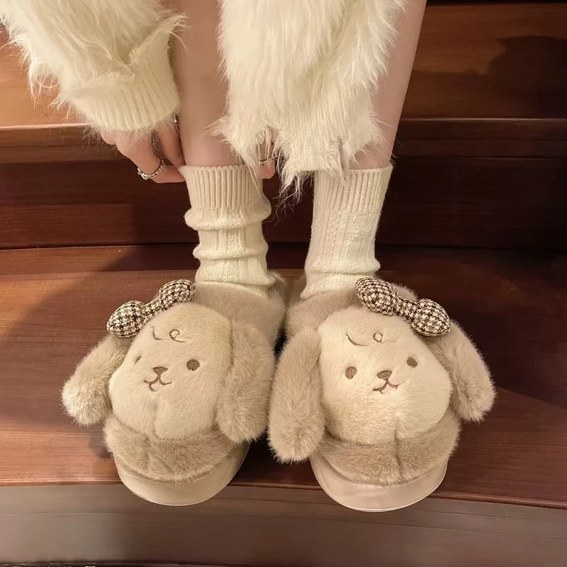 防滑保暖家居冬季女棉拖可爱包跟