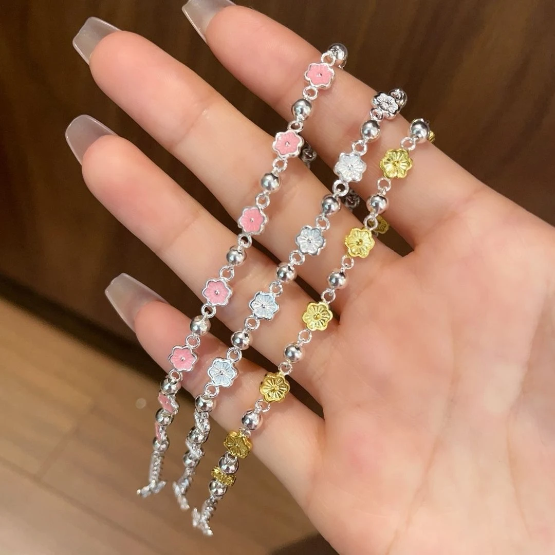 足银银制品 足银990珐琅彩甜妹桃花小众精致手链-SL444