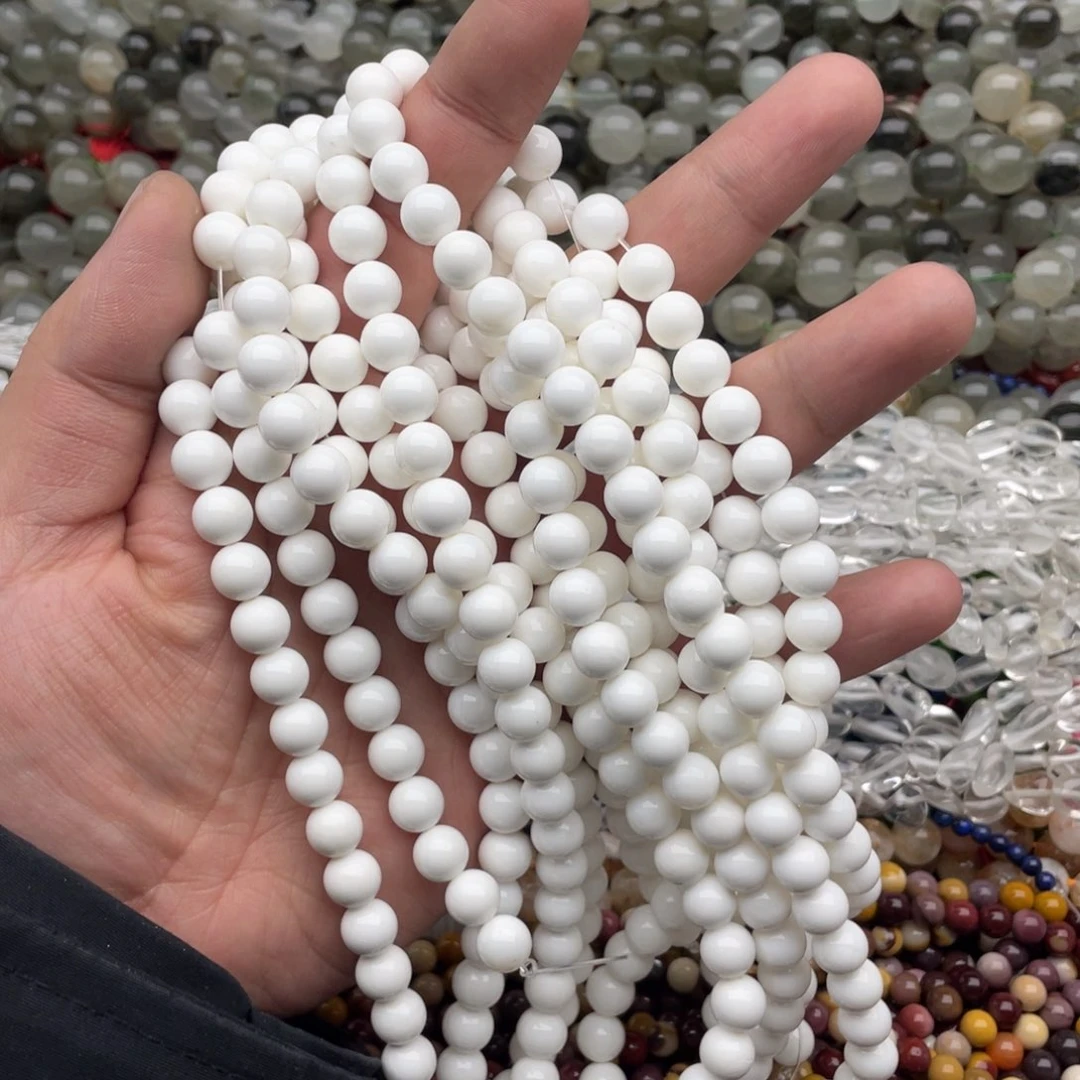 玛瑙/玉髓珠宝半成品未镶嵌一条装8mm白车车圆珠