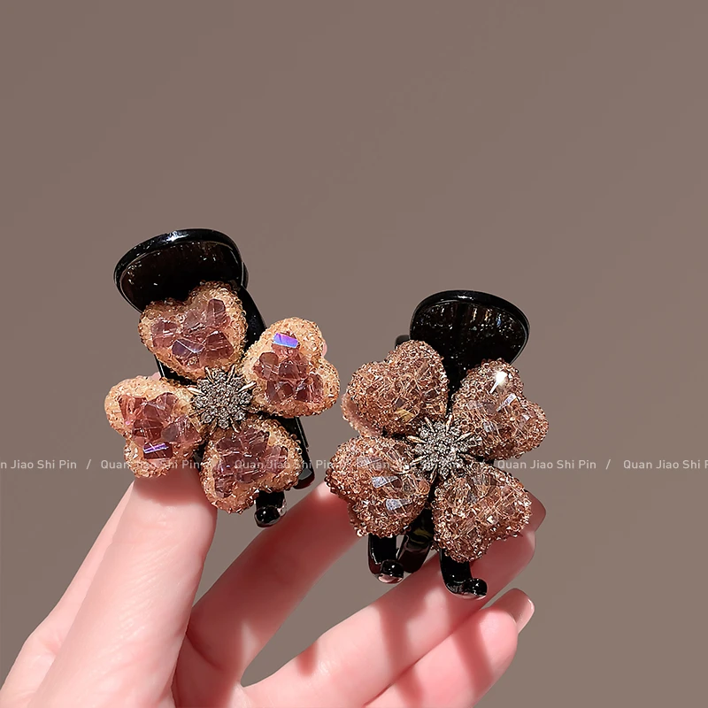 日韩东大门高级感四叶花镶钻抓夹时尚高马尾固定神器高端百搭头饰