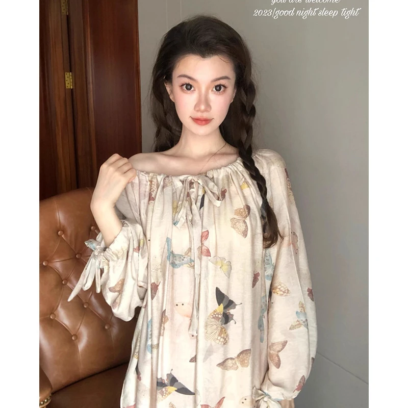 性感睡衣女冰丝法式优雅睡裙女夏季薄款美拉德蝴蝶家居服套装