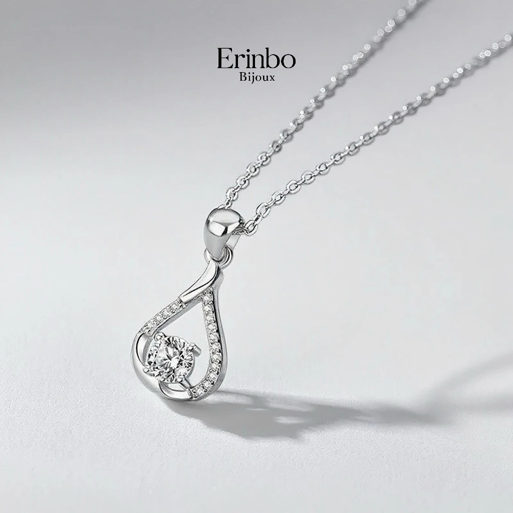 坠链均925银莫桑石 “水滴莫桑钻项链”S925银1克拉莫桑钻简约锁骨