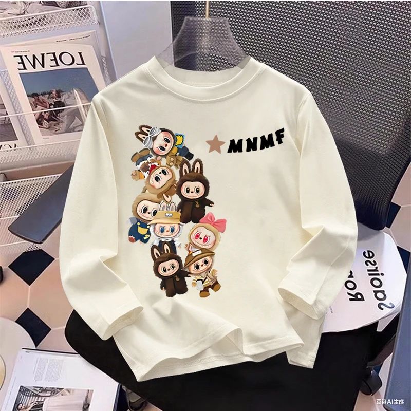 2025拉布布卡通新款纯棉纯色宽松长袖T恤男女童百搭上衣t儿童秋季