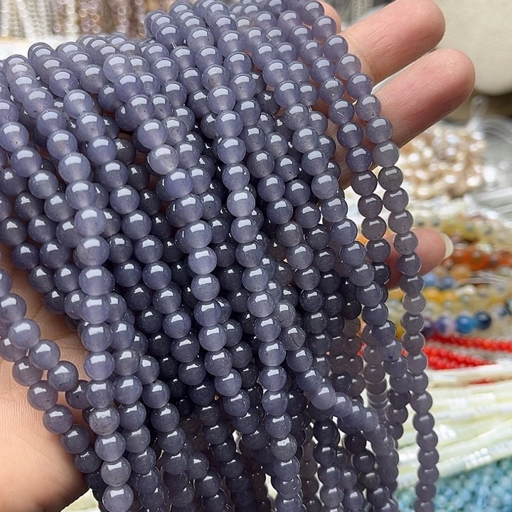 玛瑙/玉髓未镶嵌珠宝半成品2条6mm左右烟紫色和田玉