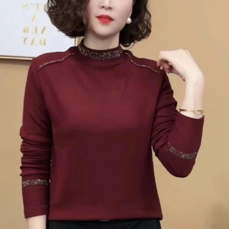 3393#秋冬新款洋气减龄百搭显瘦烫钻女生德绒打底衫上衣