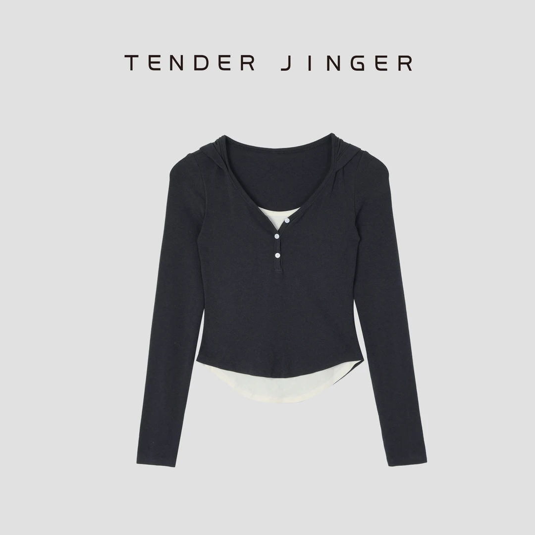 Tender Jinger【专柜】拼色连帽收腰舒适休闲针织衫T52LFK512L