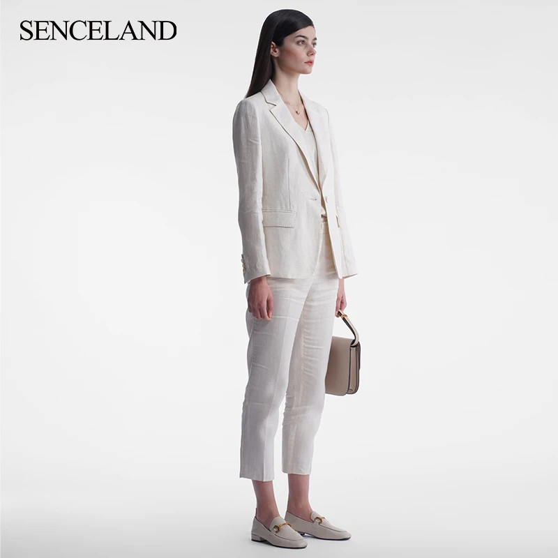 SENCELAND三石一澜夏新款休闲裤女裤棉麻直筒九分裤子SG2210202