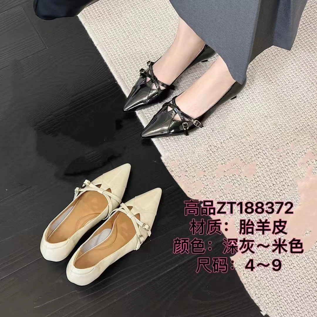 漆皮浅口尖头薄款春季中跟单鞋时尚方头低跟