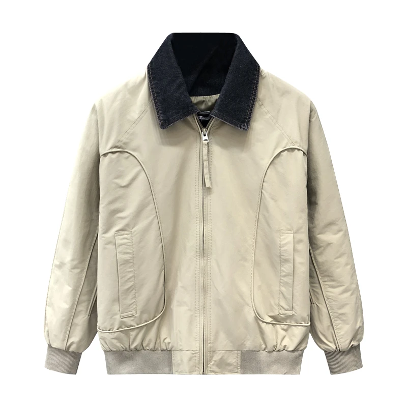 ECLONIAFON/埃卢涅芬牛仔拼接假两件夹克衫男潮流翻领春秋季百搭