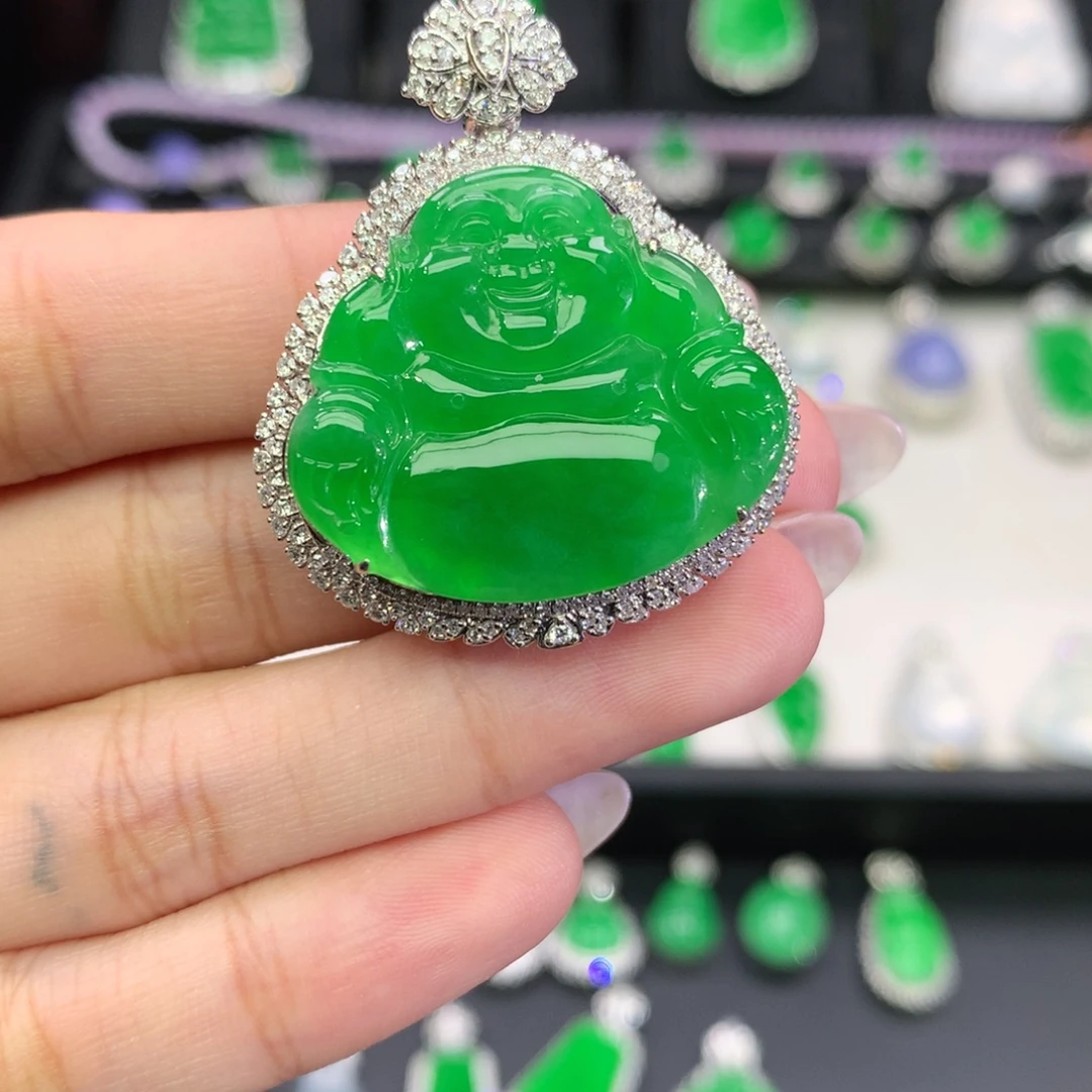 吊坠(不含链)18K金镶嵌翡翠