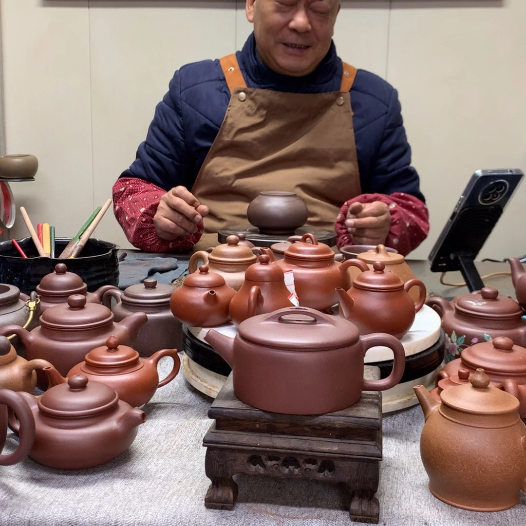 茶壶紫泥平底汉瓦180 C半手工制作