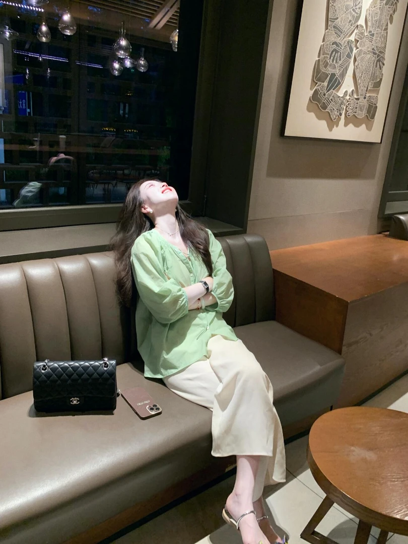 2025夏季新款宽松慵懒风高级感泡泡七分袖上衣洋气减龄休闲裤子女