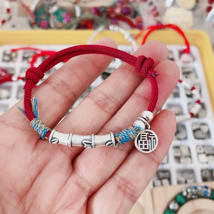 珐琅吊坠足银竹节