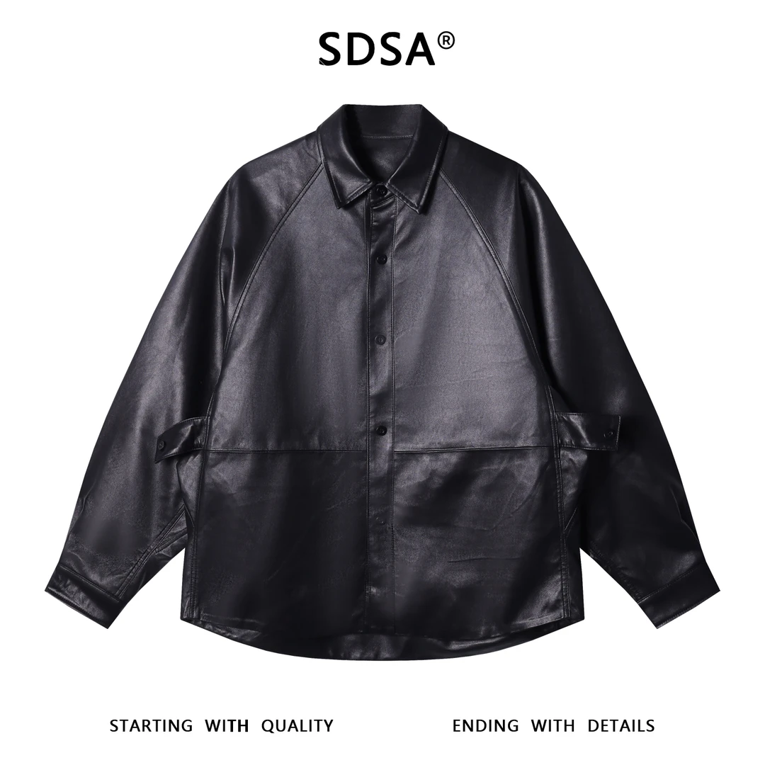 SDSA男士秋冬新款痞帅男装潮牌纯色痞帅翻领衬衫夹克百搭高街外套