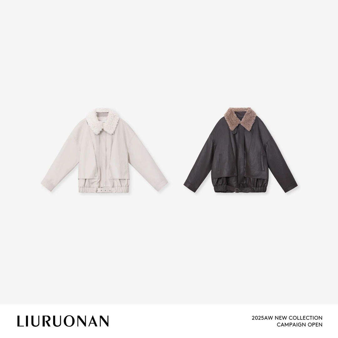 LIURUONAN | 9.28四周年【摩托日记】复古毛领拼接皮衣机车风外套女
