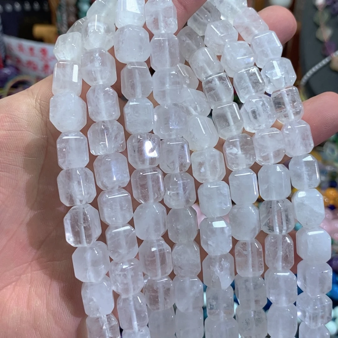 未镶嵌玛瑙/玉髓珠宝半成品天然白水晶方糖一条卡10mm
