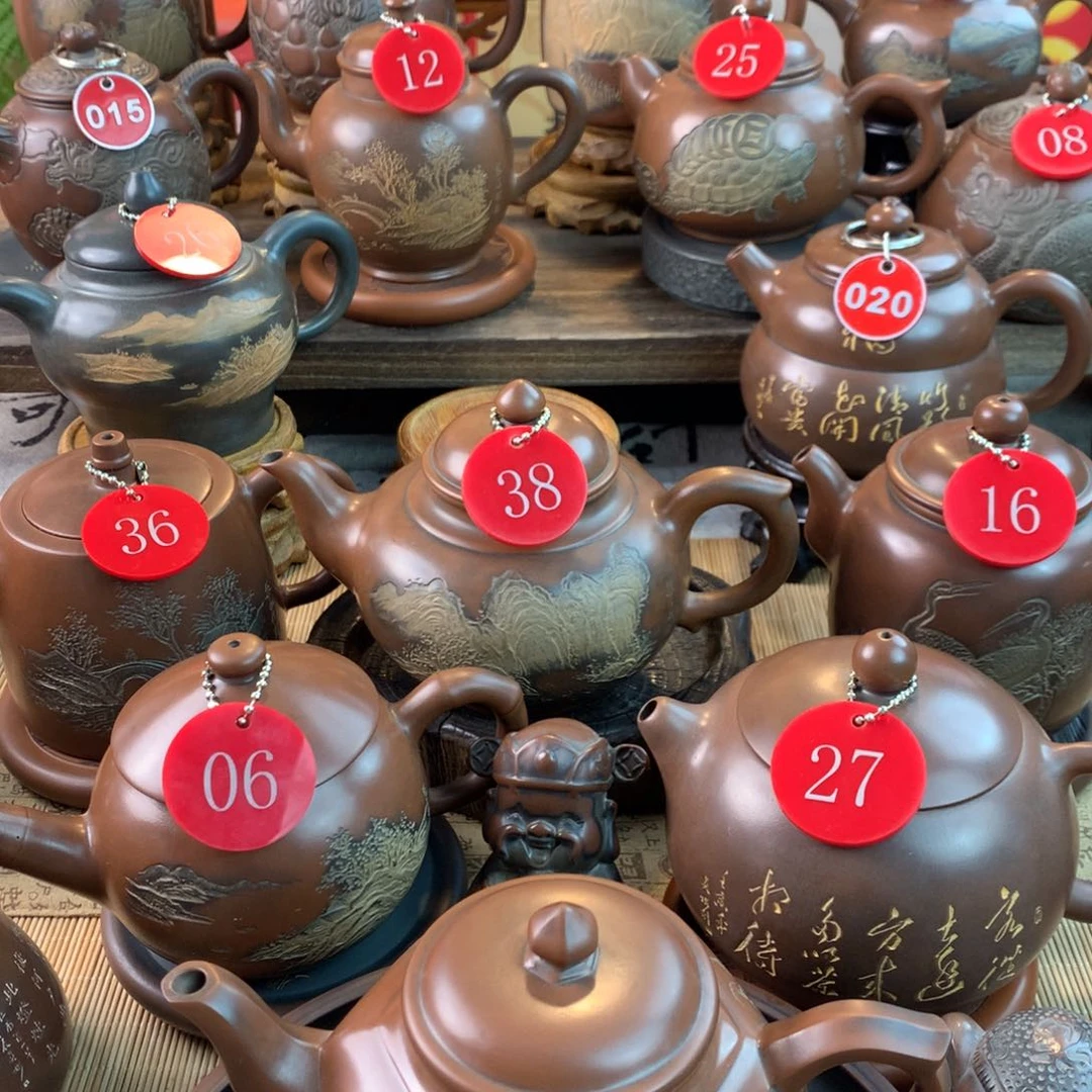 长*弓坭兴陶手工刻绘方壶