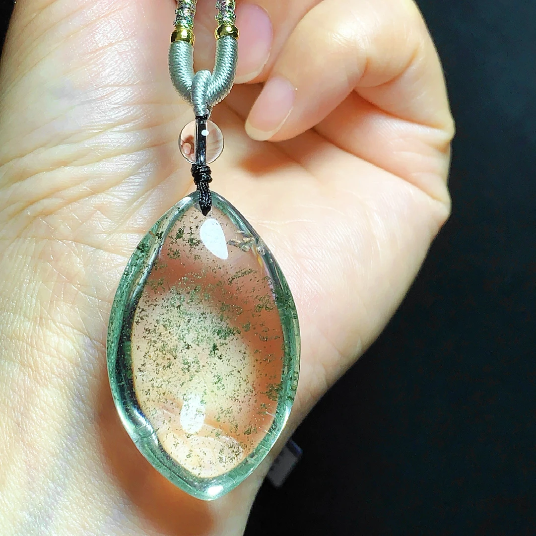 东海水晶天然绿幽灵水晶吊坠毛衣链水滴项坠绿幽灵纯天然100%真品