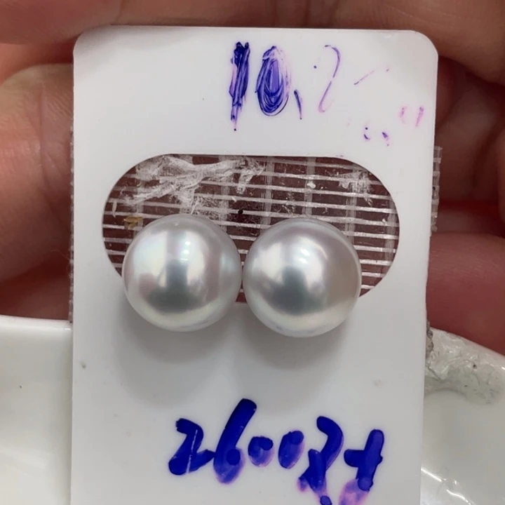 海水珍珠裸珠10.8-10.9mm银蓝炫彩澳白对珠