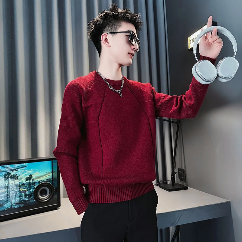 红色毛衣男款冬季爆款2024新款男生长袖打底针织衫冬装圆领线衣服