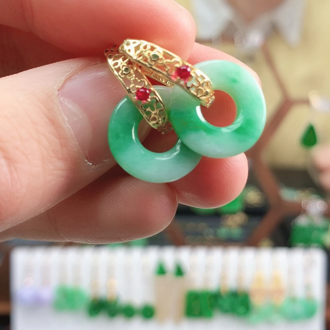 翡翠耳饰银S925镶嵌耳饰