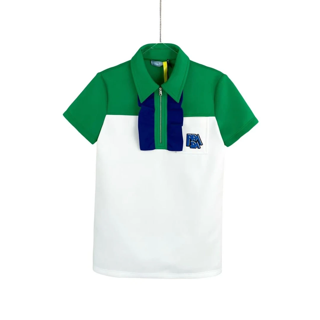 未使用 Prada/普拉达 cc851 批量 聚酯 拼色logo短袖Polo衫 40码